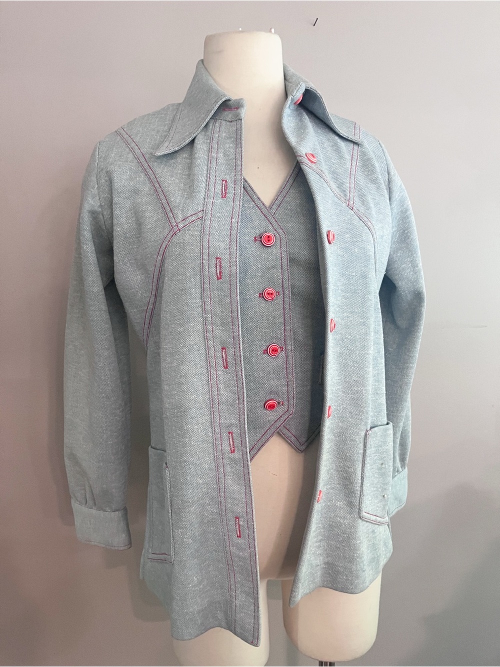 1970s Vintage Douglas Marc Knit Western two pice set button down and vest